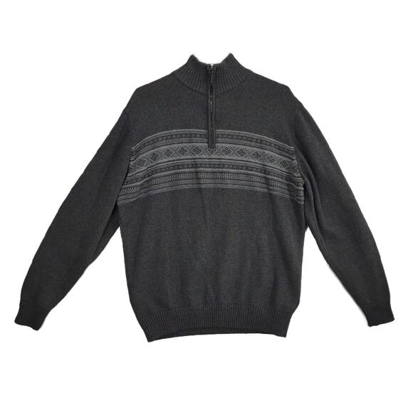Oscar De La Renta Men's L Fair Isle 1/4 Zip Gray Pullover Knit Sweater Casual - Picture 1 of 5